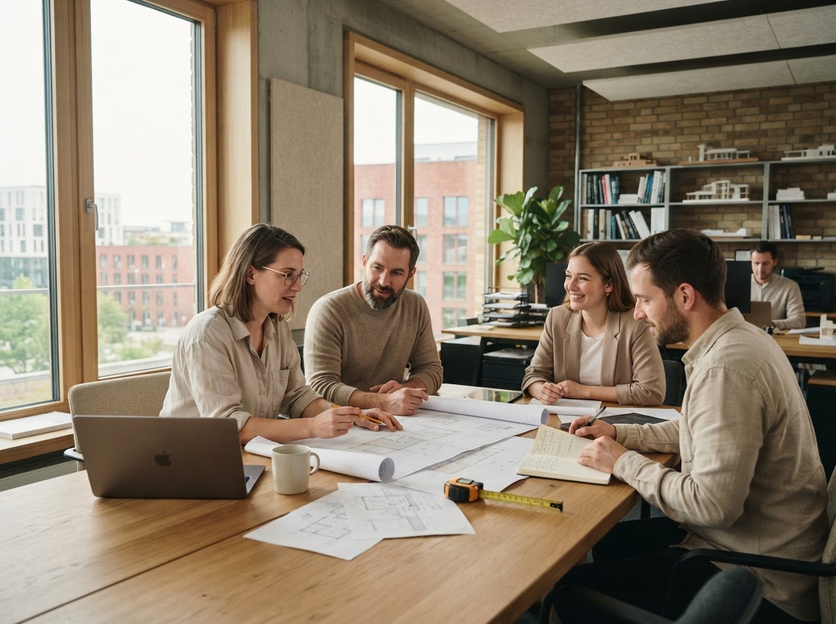 Fendravoxium Team bei der Portfolioanalyse im Arbeitsumfeld